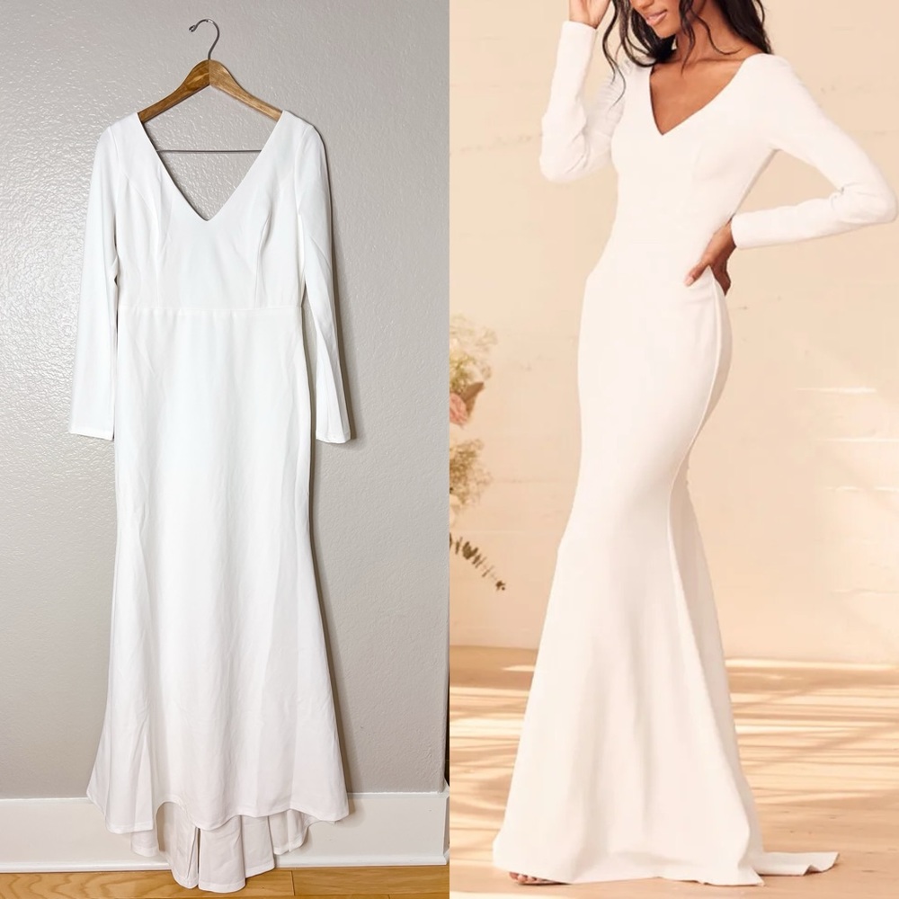 Feeling of Forever White Long Sleeve Mermaid Maxi Dress Gown XL